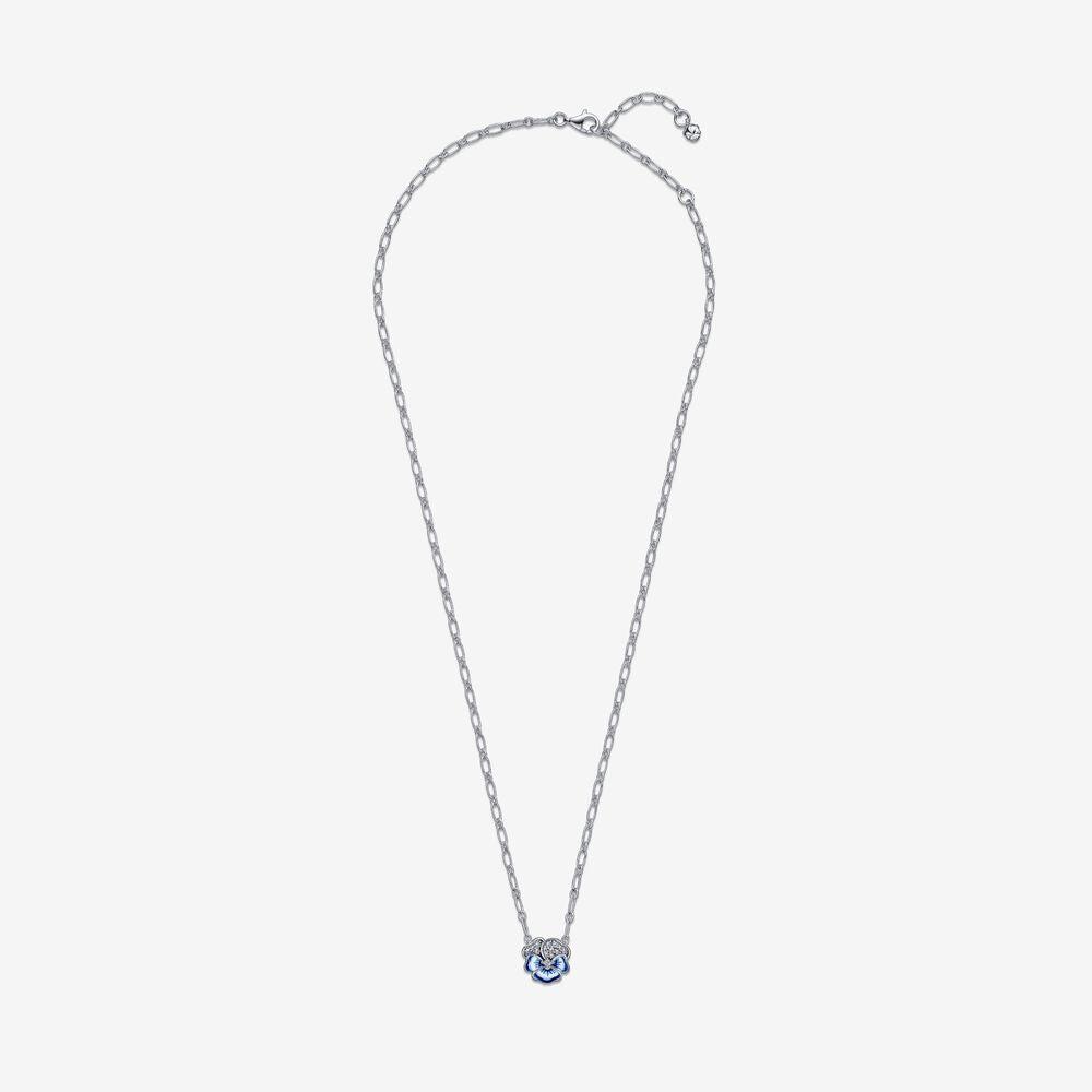 Pandora Blue Pansy Flower Pendant Necklace