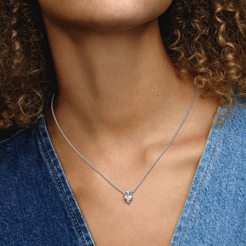 Pandora Double Heart Pendant Sparkling Collier Necklace