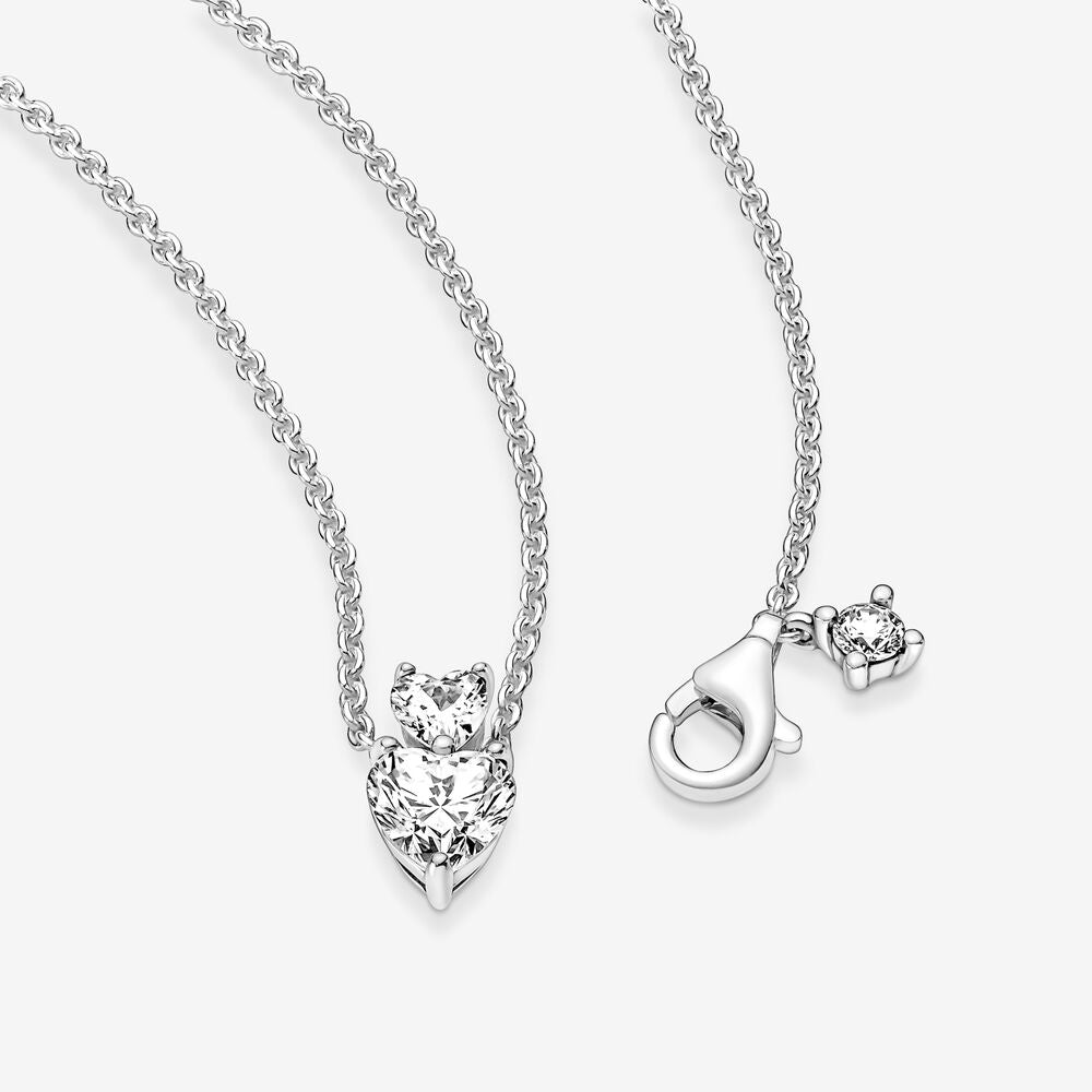 Pandora Double Heart Pendant Sparkling Collier Necklace