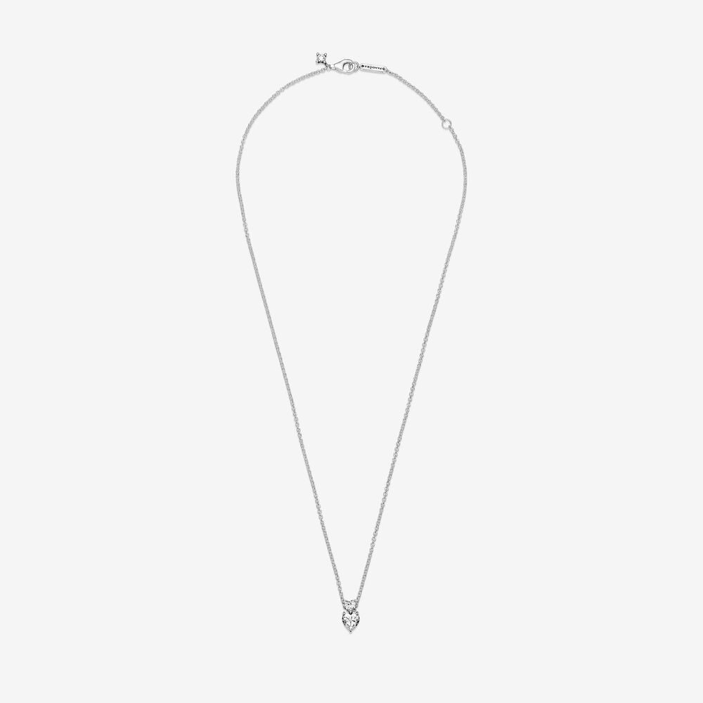 Pandora Double Heart Pendant Sparkling Collier Necklace