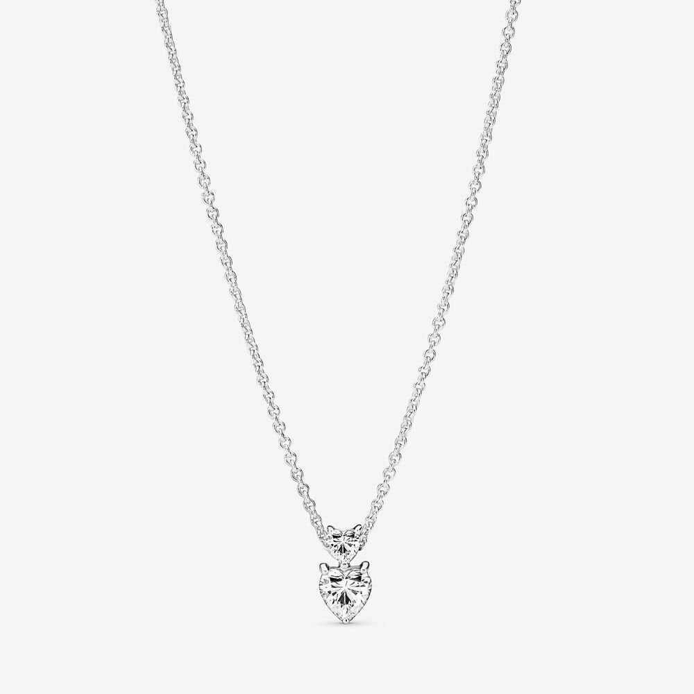 Pandora Double Heart Pendant Sparkling Collier Necklace