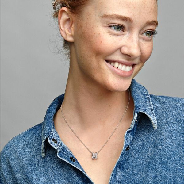 Pandora Signature Logo Pave &amp; Beads Pendant &amp; Necklace