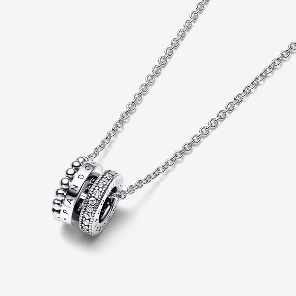Pandora Signature Logo Pave &amp; Beads Pendant &amp; Necklace