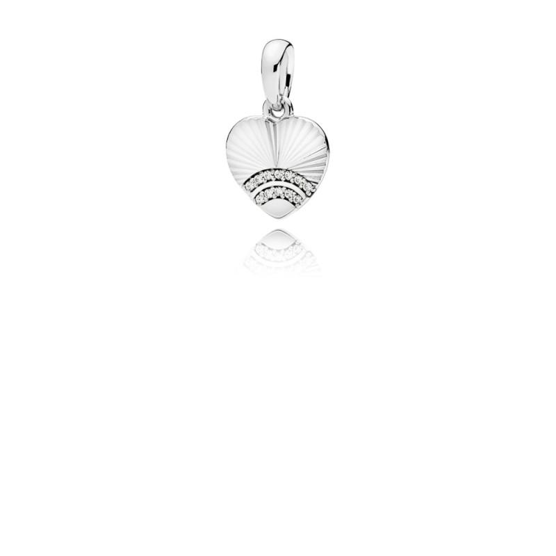 Pandora Fan Of Love Clear Cz Heart Pendant In Sterling