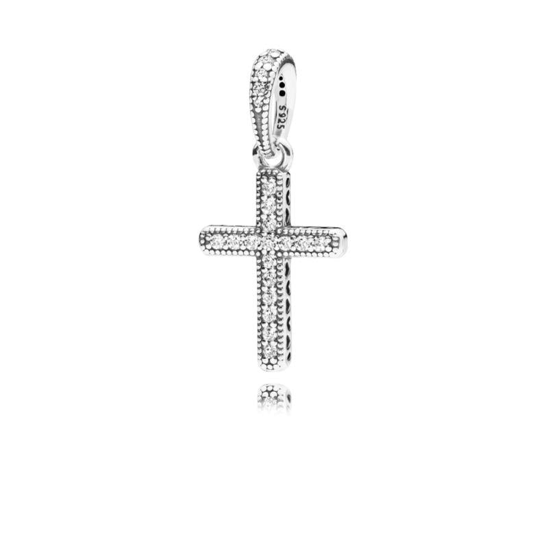 Pandora Cross Pendant In Sterling Silver With 2 Micro Bead-