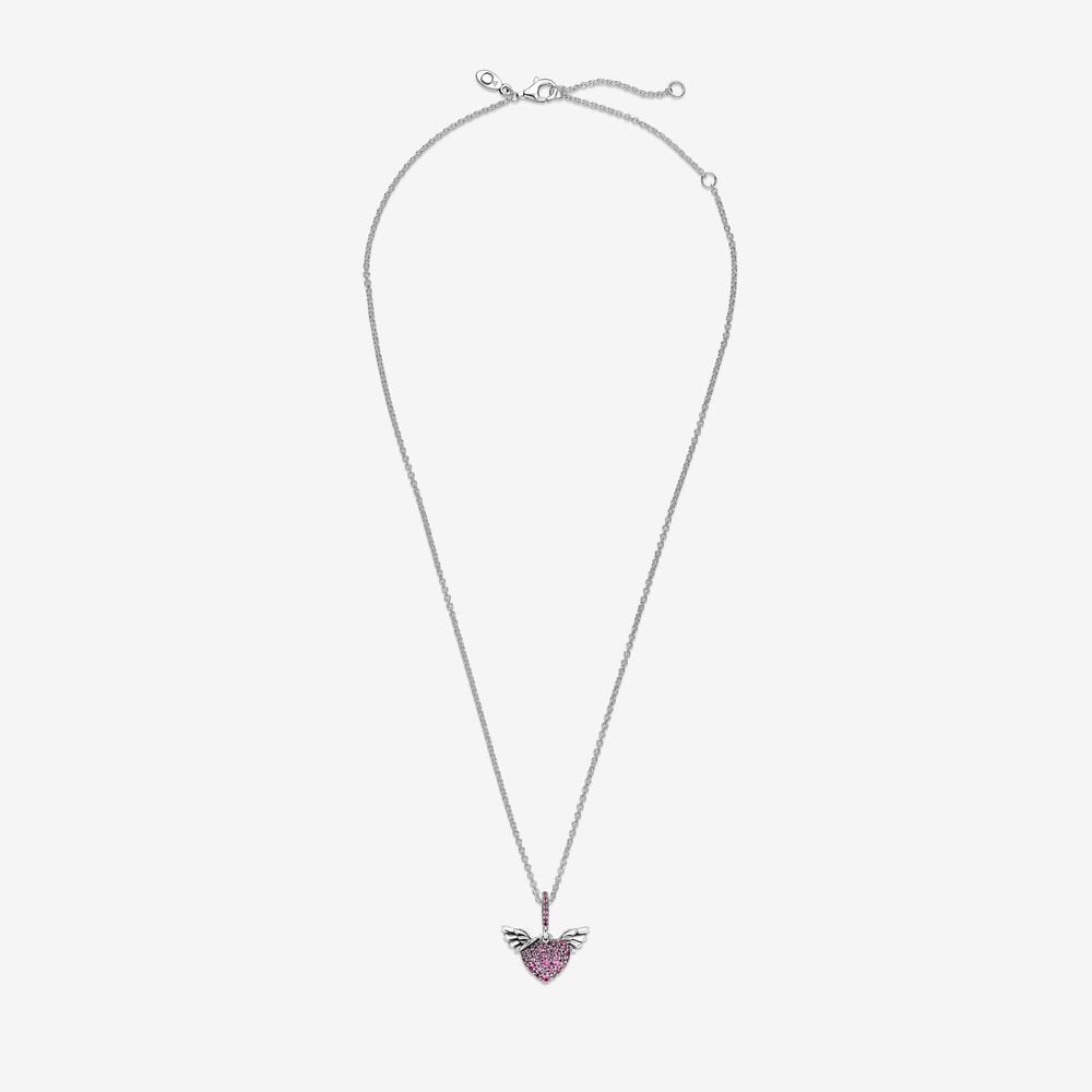 Pandora Pave Heart &amp; Angel Wings Necklace