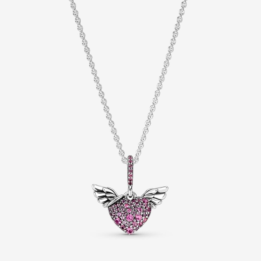 Pandora Pave Heart &amp; Angel Wings Necklace