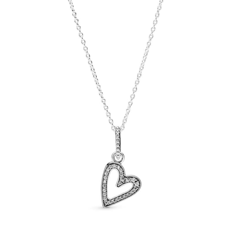 Pandora Sparkling Freehand Heart Pendant Necklace