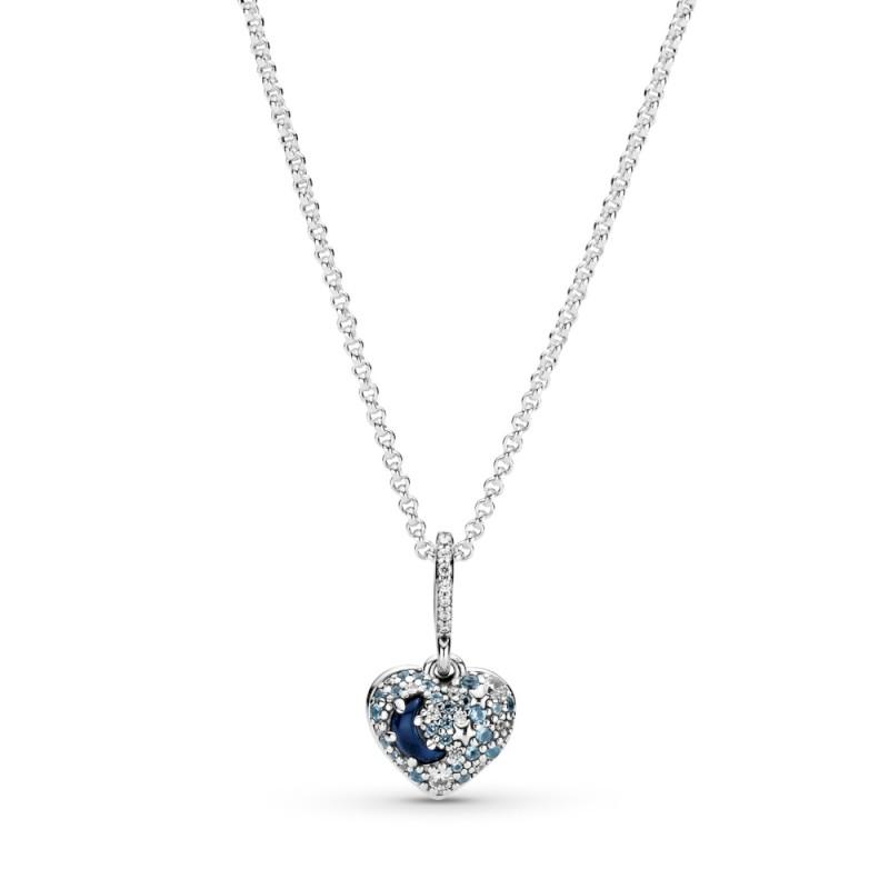 Pandora Heart Sterling Silver Necklace With Skylight Blue 50 Cm