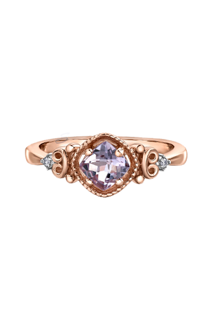 10K Rose Gold Pink Amethyst and Diamond Ring
