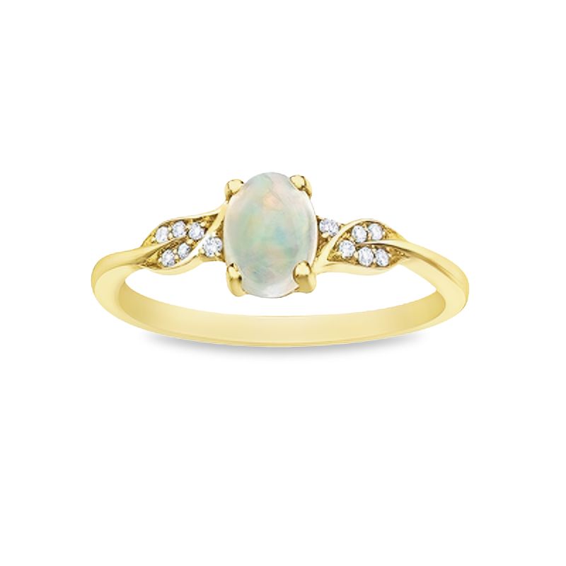 0.04TDW Diamond &amp; 7X5MM Opal Gemstons Ring in 10K Yellow Gold