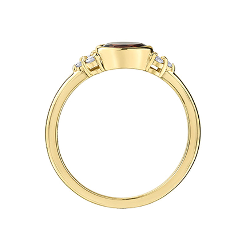 0.08CT Diamond and 6X4MM Garnet Gemstone in 10K Yellow Gold