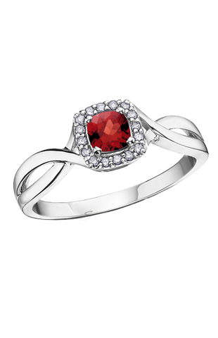 10K White Gold Garnet and Diamond Halo Ring
