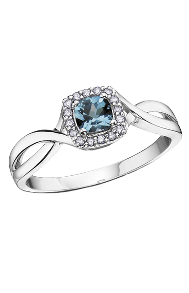 10K White Gold Blue Topaz and Diamond Halo Ring