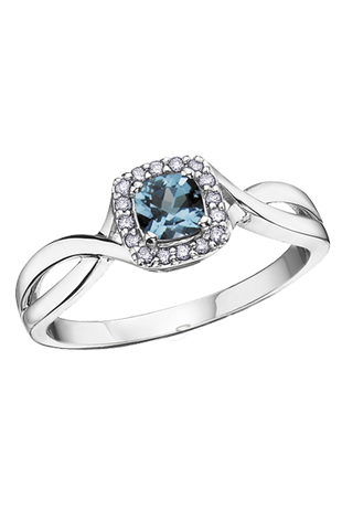 10K White Gold Blue Topaz and Diamond Halo Ring