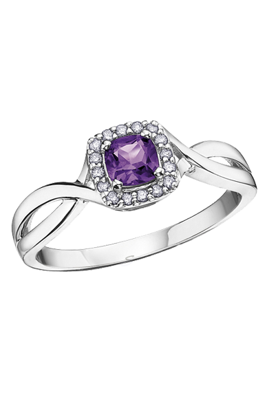 10K White Gold Amethyst and Diamond Halo Ring