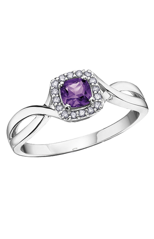 10K White Gold Amethyst and Diamond Halo Ring