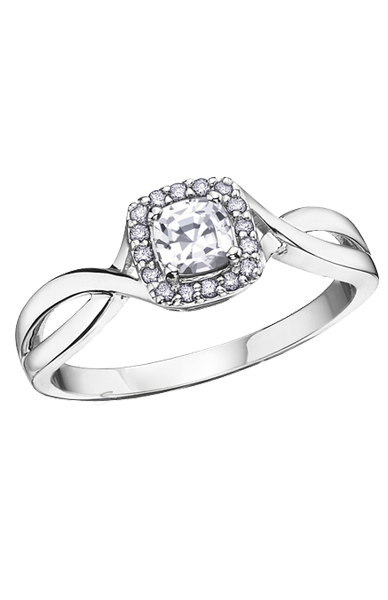 10K White Gold White Zircon and Diamond Halo Ring