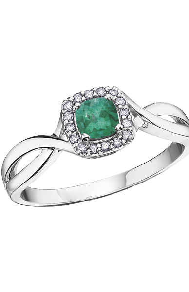 10K White Gold Emerald and Diamond Halo Ring