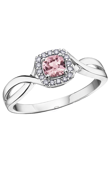 10K White Gold Pink Tourmaline and Diamond Halo Ring