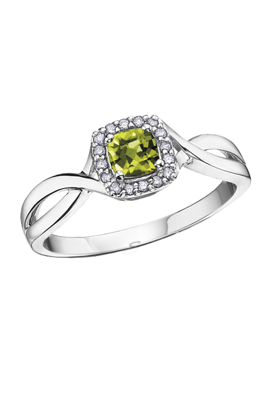 10K White Gold Peridot and Diamond Halo Ring