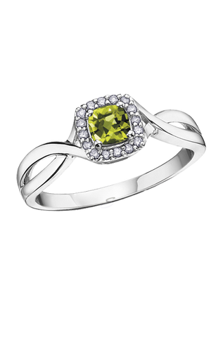 10K White Gold Peridot and Diamond Halo Ring