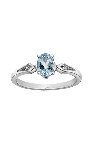 10K White Gold Aquamarine Ring with Diamond Accent