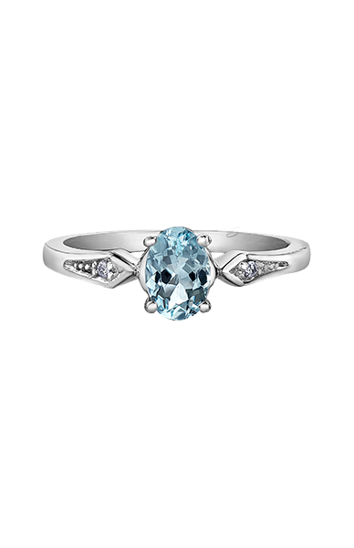 10K White Gold Aquamarine Ring with Diamond Accent