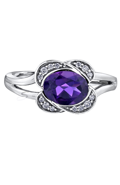 10K White Gold Amethyst and Diamond Ring