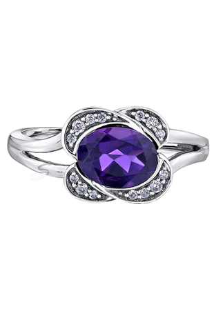 10K White Gold Amethyst and Diamond Ring