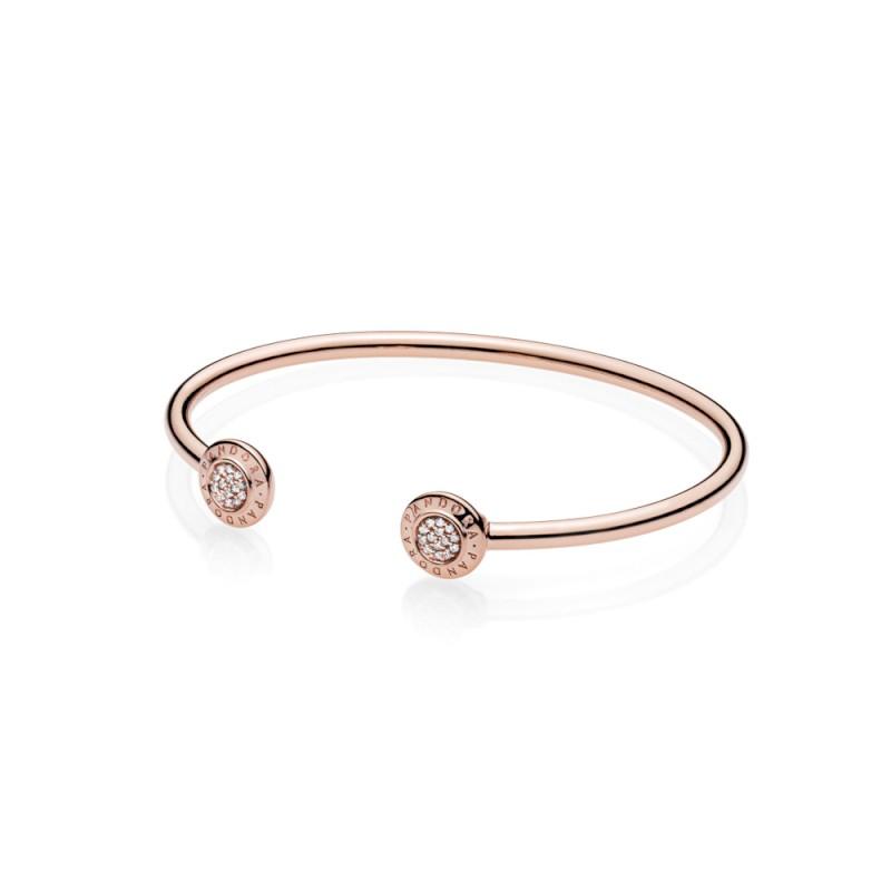 Pandora Open Logo Bangle In Pandora Rose With 28 Pave