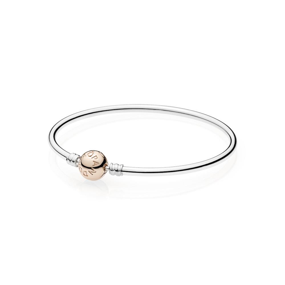 Pandora Sterling Silver Bangle W/ Pandora Rose Clasp