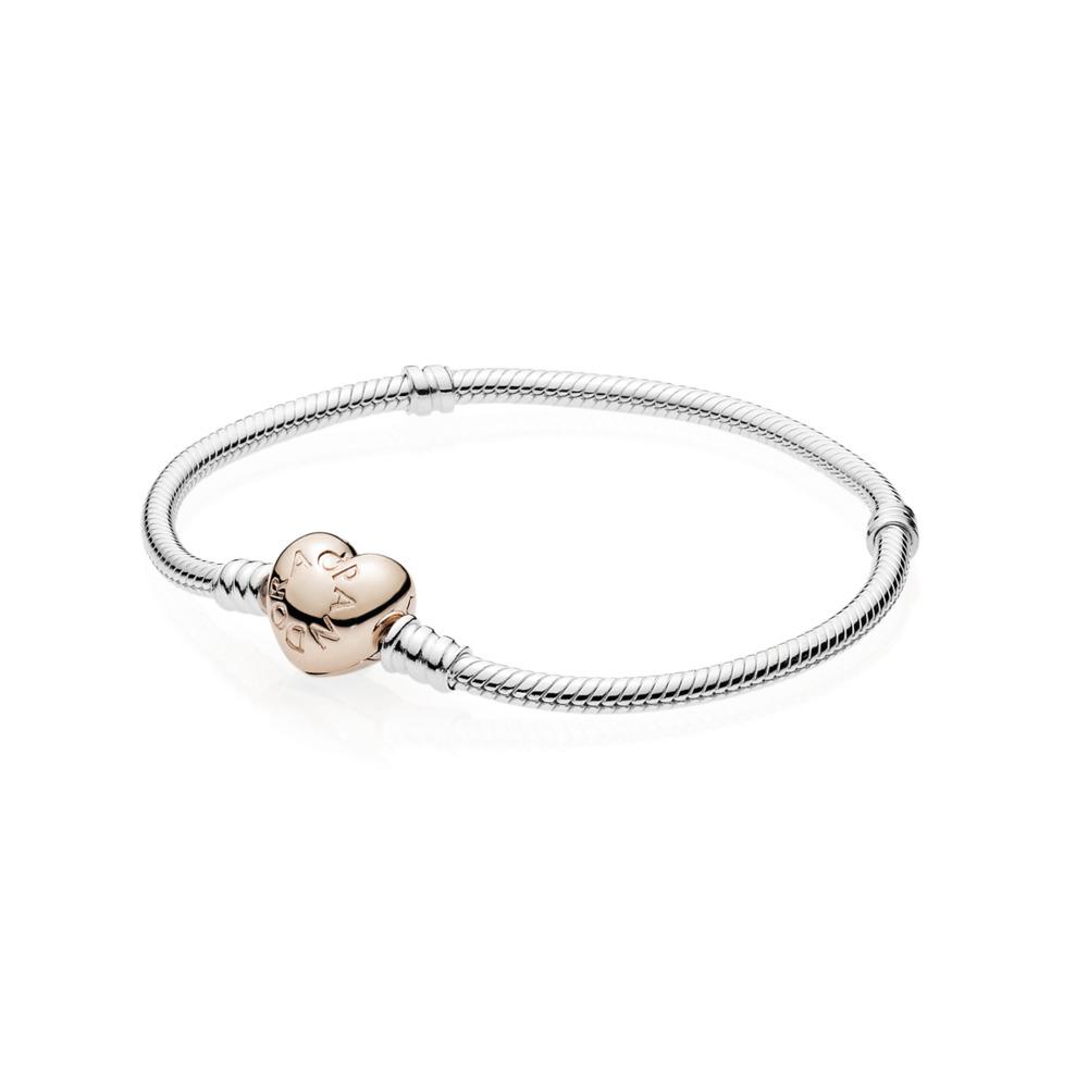 Pandora Sterling Silver Bracelet With Heart-Shaped Pandora Rose Clasp