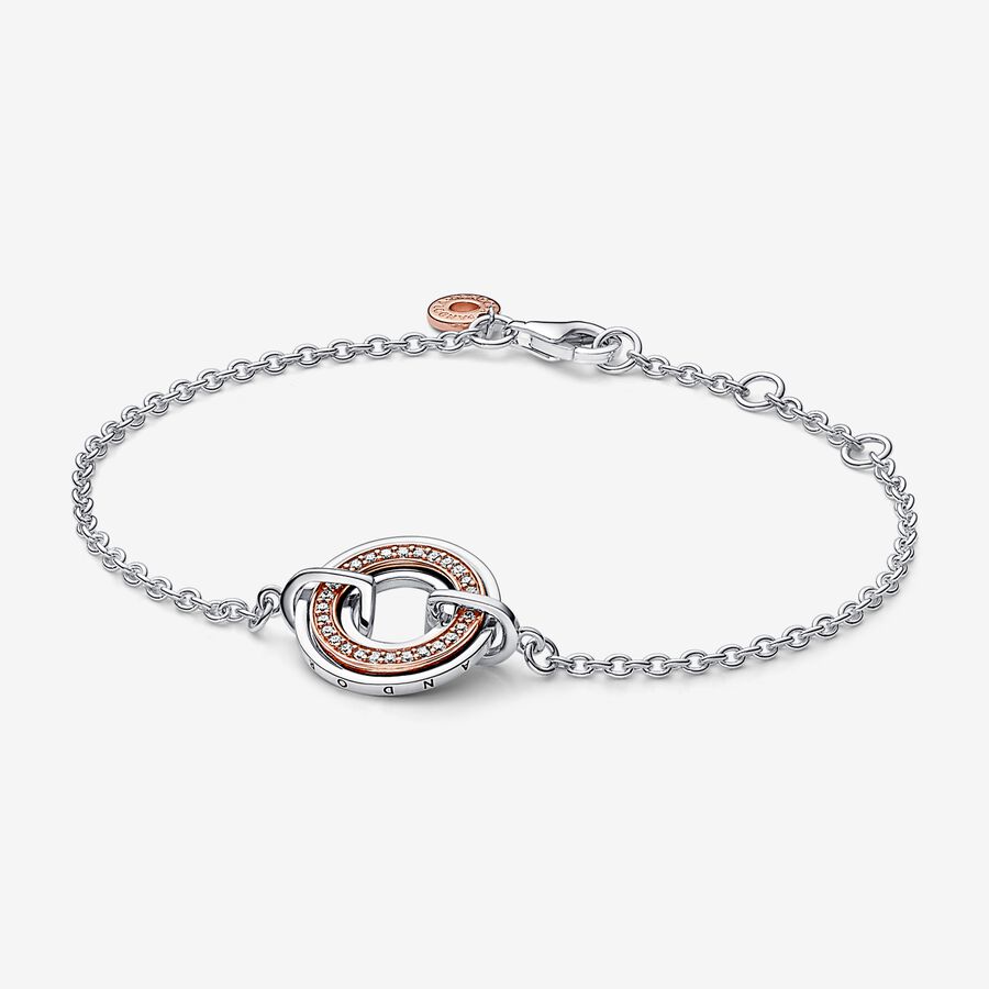 Pandora Signature Two Two-tone Logo &amp; Pave Chain Bracelet