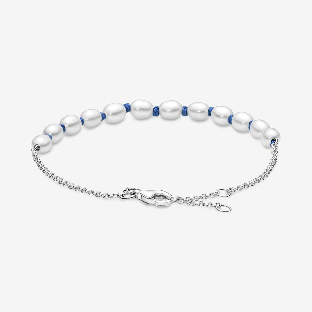 Pandora Freshwater Cultured Pearl Blue Cord Chain Bracelet