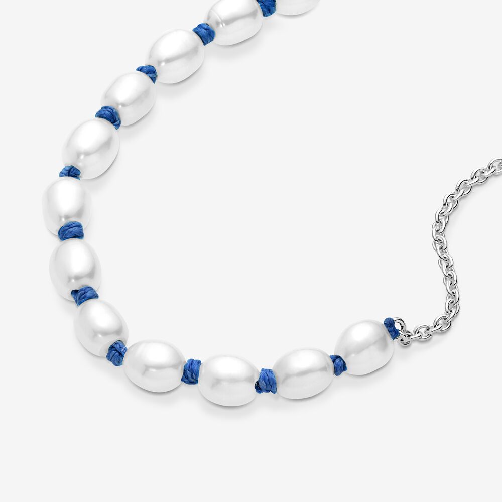 Pandora Freshwater Cultured Pearl Blue Cord Chain Bracelet