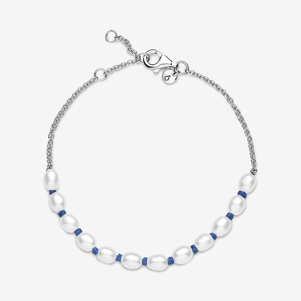 Pandora Freshwater Cultured Pearl Blue Cord Chain Bracelet