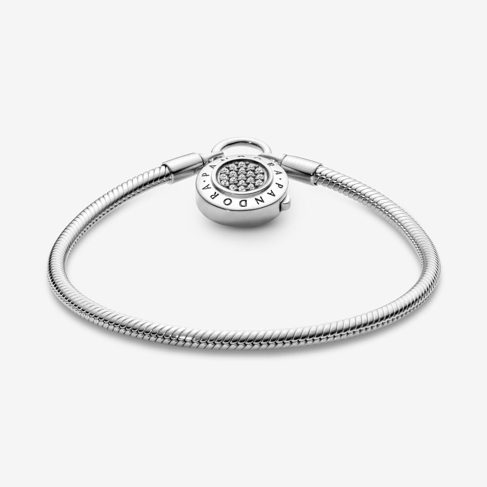 Pandora Moments Pave Padlock Clasp Snake Chain Bracelet