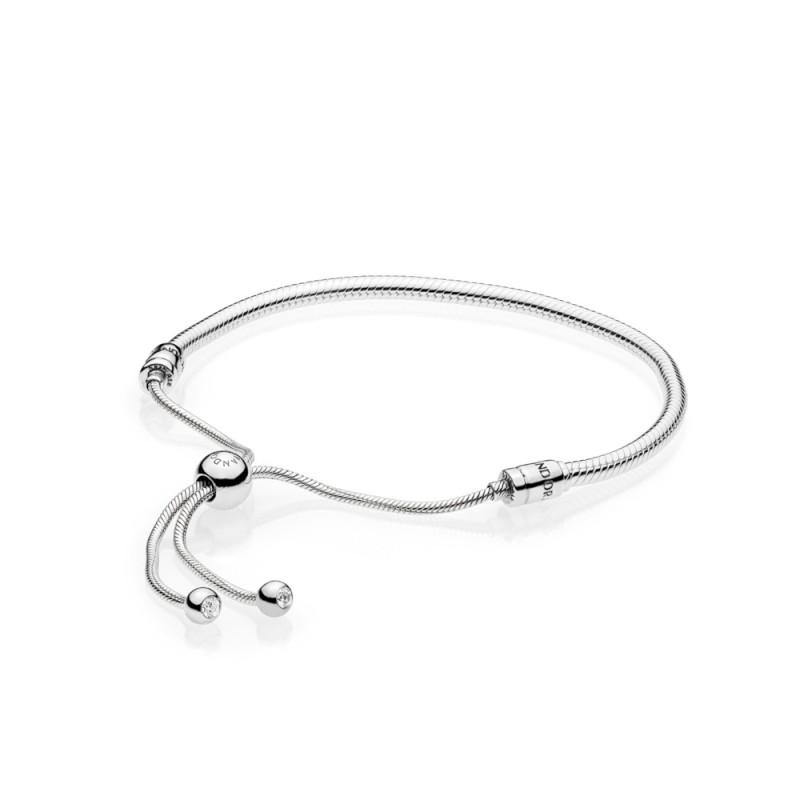 Pandora Snake Chain Bracelet In Sterling Silver With Clear Cubic Zirconia