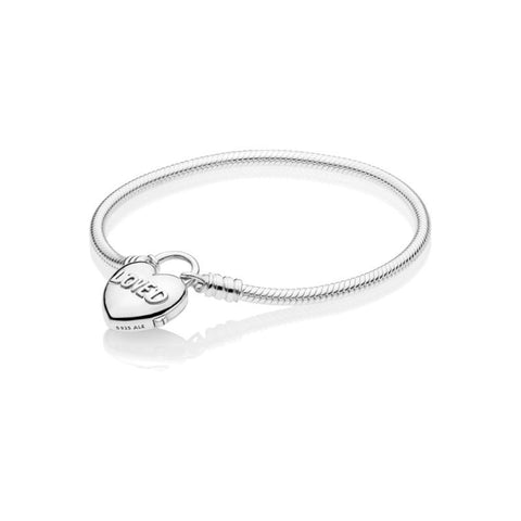 Pandora Moments Heart Padlock Clasp Snake Chain Bracelet