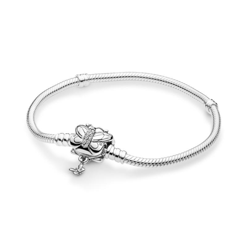 Pandora Snake Chain Silver Bracelet With Butterfly Clasp