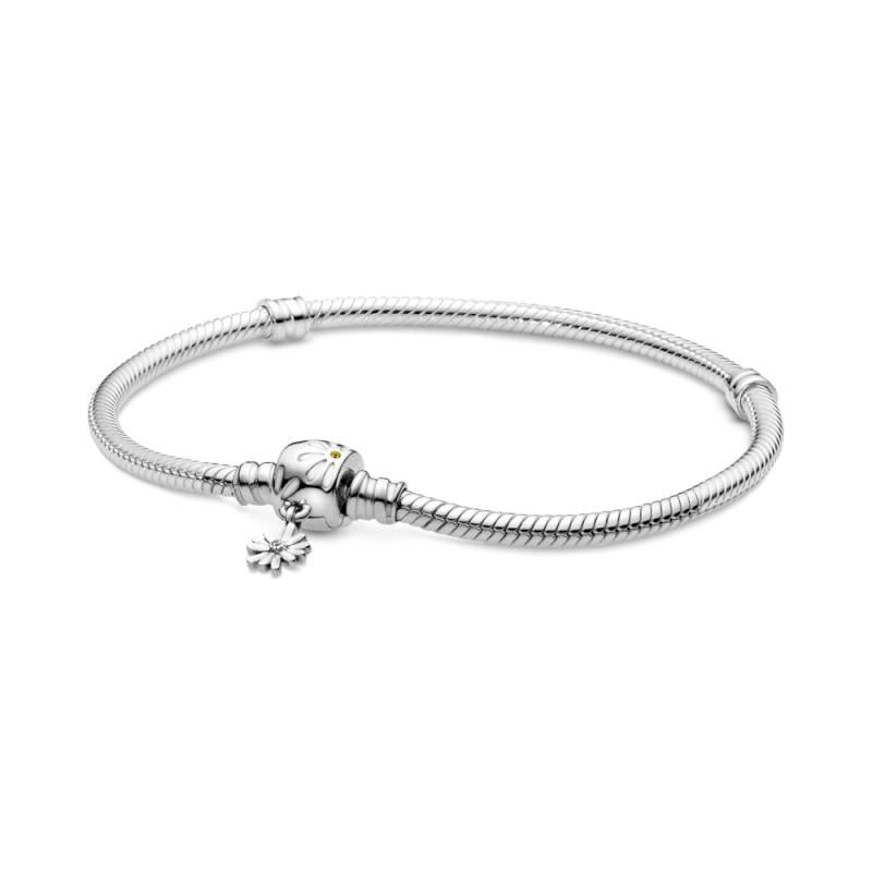 Pandora Snake Chain Sterling Silver Bracelet With Daisy Clasp