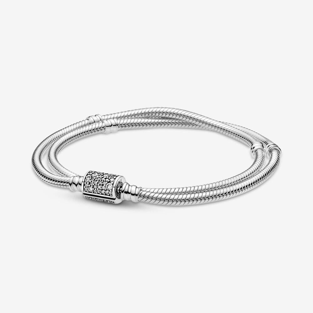 Pandora Moments Double Wrap Barrel Clasp Snake Chain Bracelet