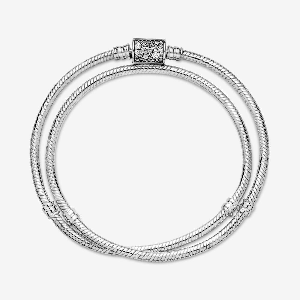Pandora Moments Double Wrap Barrel Clasp Snake Chain Bracelet