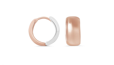 10K Rose & White Gold Broad High Polish Huggies Earrings