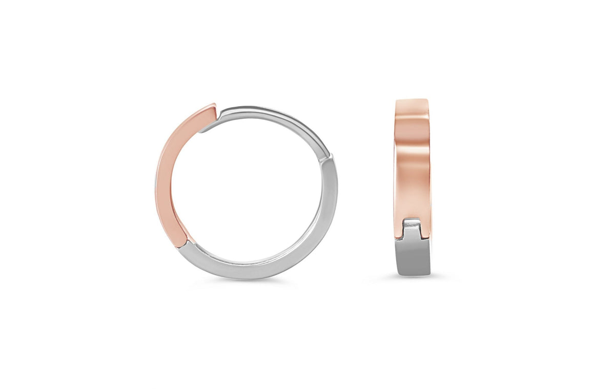 10K Rose &amp; White Gold High Polish Huggies Earrings
