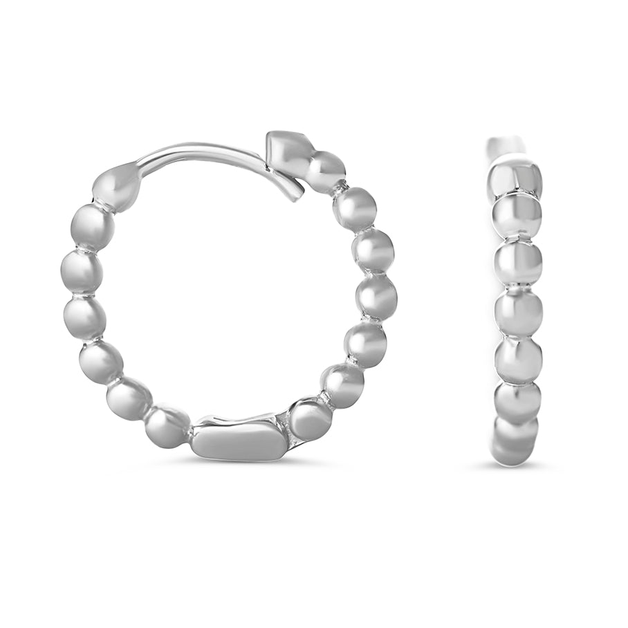 10K White Gold Beaded Ball Style Huggies Earrings