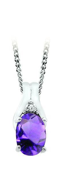 February Birthstone Pendant with Diamond Accent set in 10K White Gold