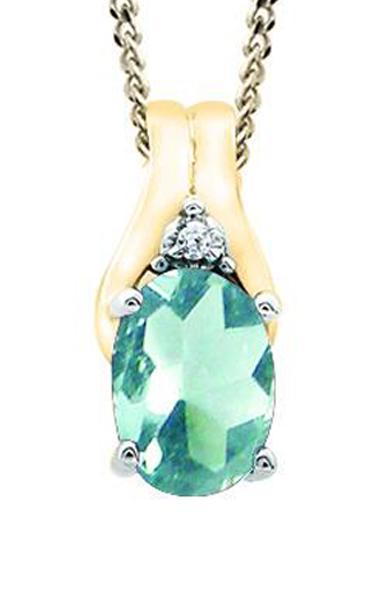 March Birthstone Pendant with Diamond Accent set in 10K Yellow gold