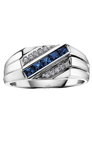 10K White Gold Blue Sapphire and Diamond Men's Ring